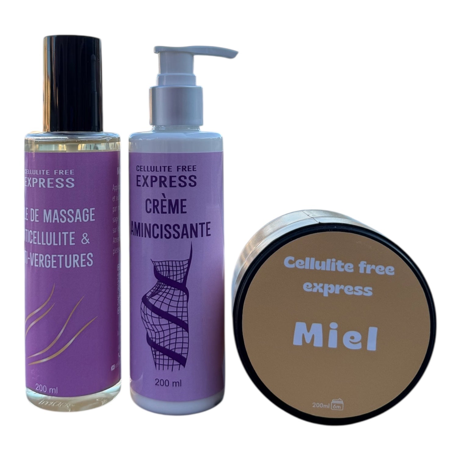 PACK MIEL ENVELOPPEMENT + CRÈME MINCEUR + HUILE ANTI-CELLULITE & VERGETURES
